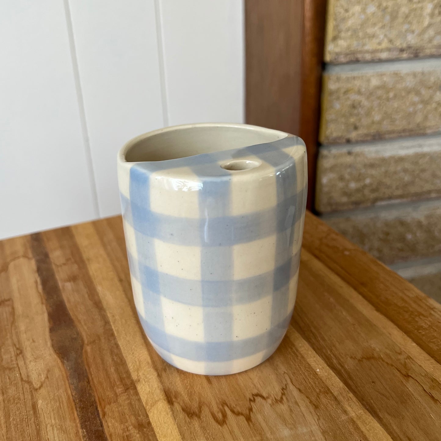 Blue Gingham To-Go Cup